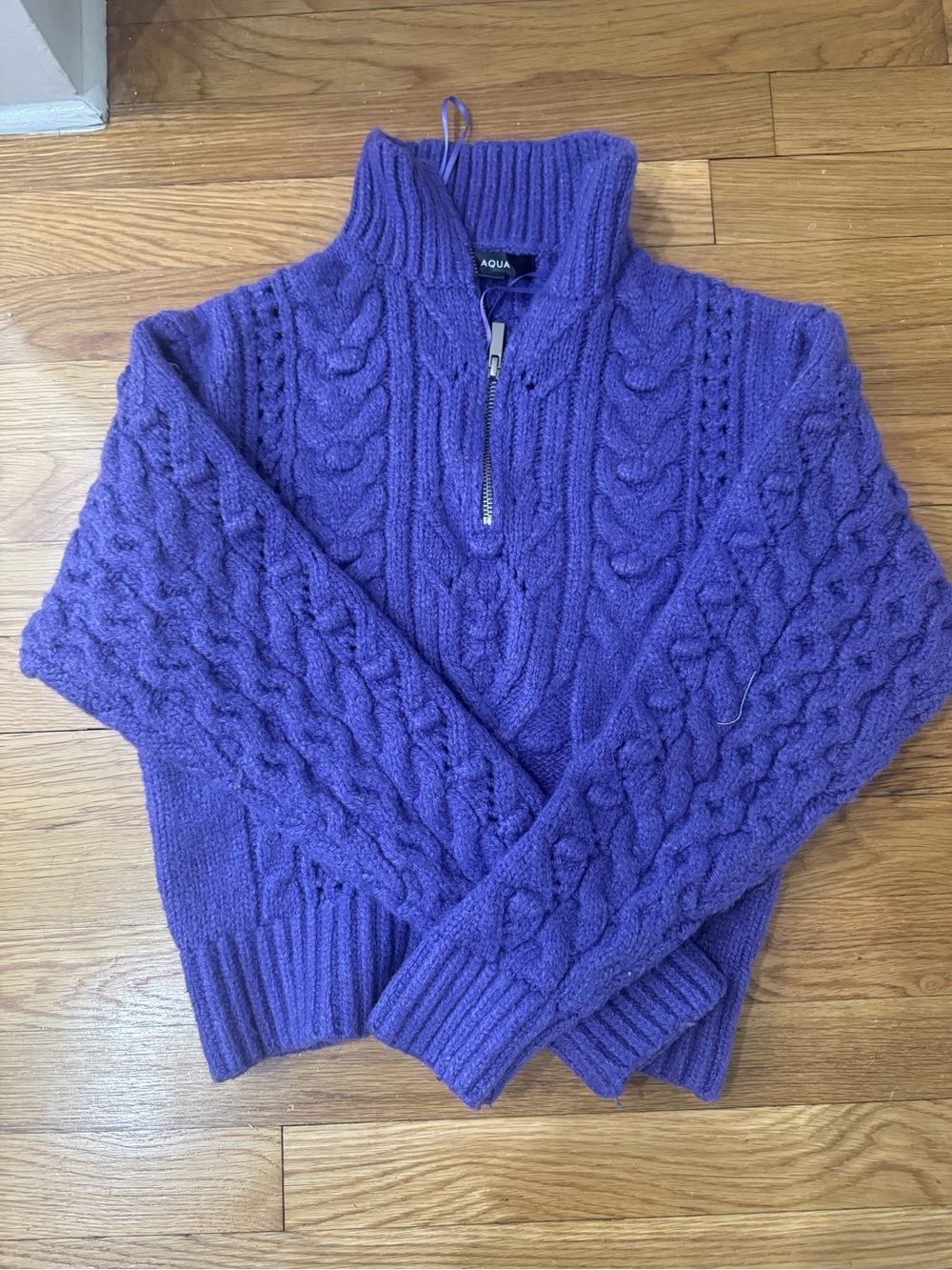 Aqua Cable-Knit Half‑Zip Sweater in Purple